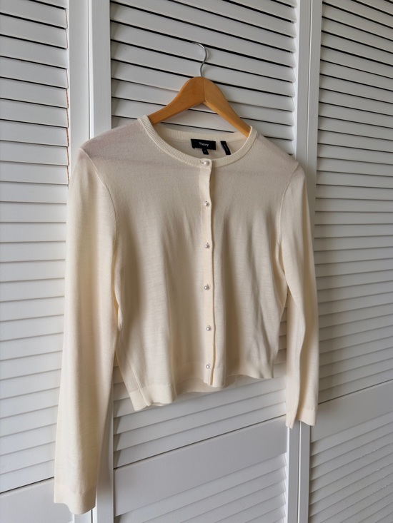 Theory Sweaters - Theory Merino Cream Button-Up Crewneck Cardigan Size S